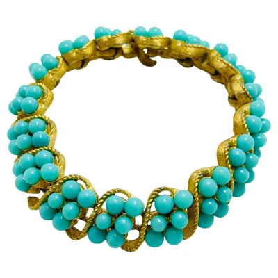 Pre-owned Trifari Vintage  Crown Gold Tone Faux Turquoise Designer Bracelet In Multi