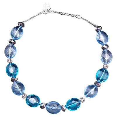 Pre-owned Trifari Vintage  Crown Sapphire Crystal Necklace, Pave Crystal, Silver Tone Chain In Blue