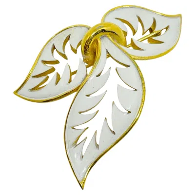 Pre-owned Trifari Vintage  Crown Signed Gold Tone Enamel Leafs Designer Brooch In Multi