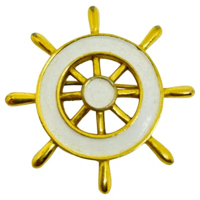 Pre-owned Trifari Vintage  Crown Signed Gold Tone Enamel Nautical Designer Brooch In Multi