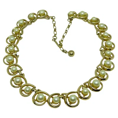 Pre-owned Trifari Vintage  Crown Signed Gold Tone Pearl Designer Necklace In Multi