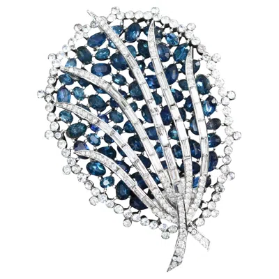Pre-owned Trifari Vintage  Diamante And Sapphire Stone Color Large Brooch Circa 1960s In Blue