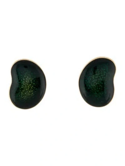 Pre-owned Trifari Vintage  Enamel Kidney-shaped Earrings In Green