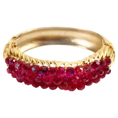 Pre-owned Trifari Vintage  Gold Tone Bracelet With Fuchsia Beads, Circa 1980s In Multi