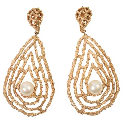 Pre-owned Trifari Vintage  Gold Tone Faux Pearl Dangle Earrings, Circa 1980s In Multi