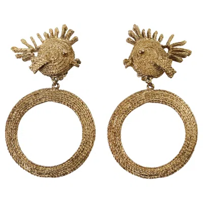 Pre-owned Trifari Vintage  Gold Tone Fish Hoop Earrings, Clip-on, Circa 1980s In Multi