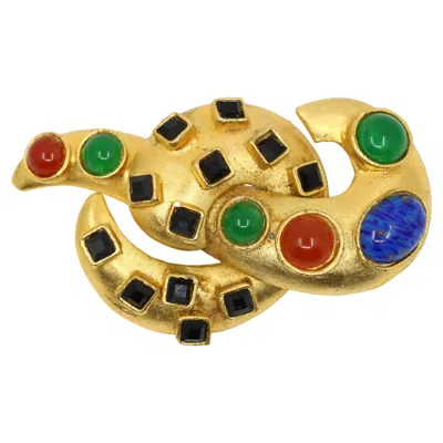 Pre-owned Trifari Vintage  Gold Tone Multi-color Stone Brooch