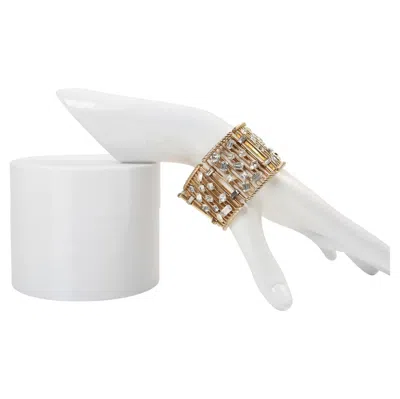 Pre-owned Trifari Vintage  Gold Tone Wide Link Bracelet With Diamante, 1960s In Multi