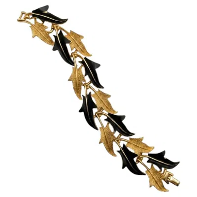 Pre-owned Trifari Vintage  Gold-tone Black Enamel Leaf Link Bracelet