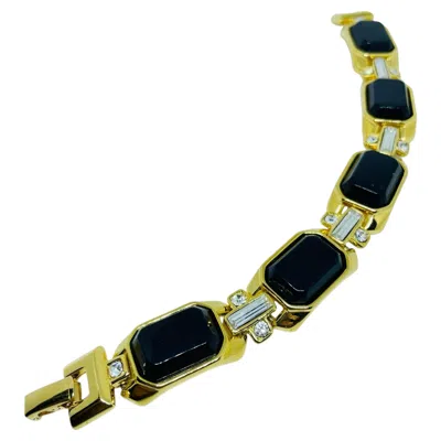 Pre-owned Trifari Vintage  Signed Gold Tone Black Rhinestones Designer Bracelet