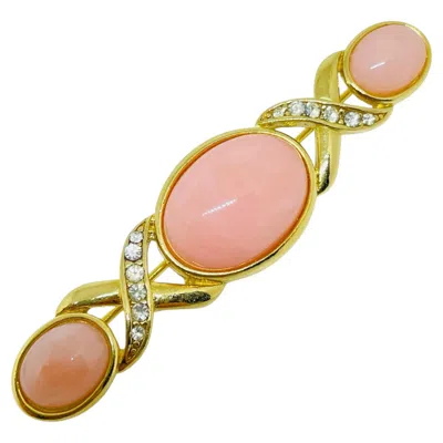 Pre-owned Trifari Vintage  Signed Gold Tone Faux Pink Coral Rhinestones Designer Brooch In Red