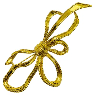 Pre-owned Trifari Vintage  Signed Vintage Gold Tone Bow Designer Brooch In Multi