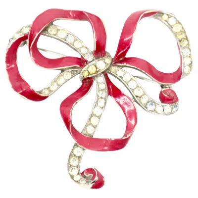 Pre-owned Trifari Vintage  Silver Tone Pink Enamel Rhinestone Brooch