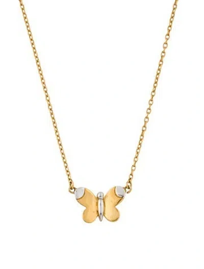 Pre-owned Trifari Vintage Two-tone Butterfly Pendant Necklace, 15" In Multi