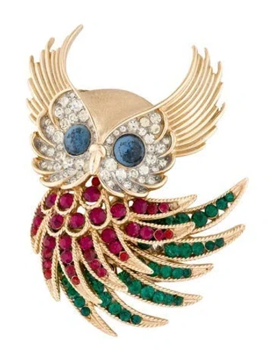 Pre-owned Trifari Vintage X Alfred Philippe Firebird Series Owl Brooch In Clear/green/red