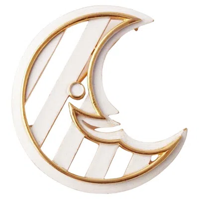 Pre-owned Trifari White Enamel Smiling Moon Brooch By Crown , 1960s