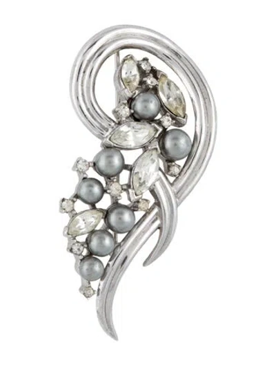 Pre-owned Trifari X Alfred Philippe Vintage Faux Pearl & Crystal Brooch