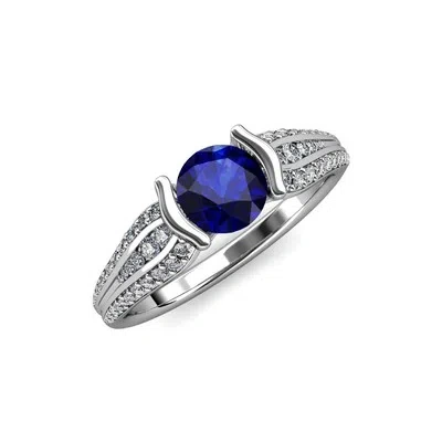 Pre-owned Trijewels 1 1/2 Ctw Round Blue Sapphire & Diamond Womens Engagement Ring 14k Gold Jp:87738 In G-h