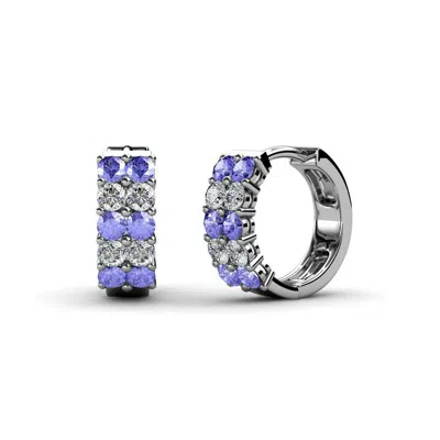 Pre-owned Trijewels 2 Mm Petite Tanzanite & Diamond Women Hoop Earrings 0.58 Ct Tw 14k Gold Jp:69960 In G - H