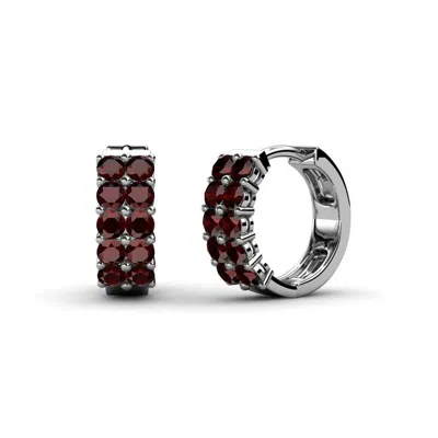 Pre-owned Trijewels 2.00 Mm Petite Red Garnet 3/4 Ctw Double Row Hoop Earrings 14k Gold Jp:9281