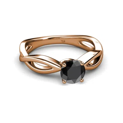 Pre-owned Trijewels 6 Mm Black Diamond Solitaire Engagement Ring 1.00 Ct In 14k Rose Gold Jp:111380