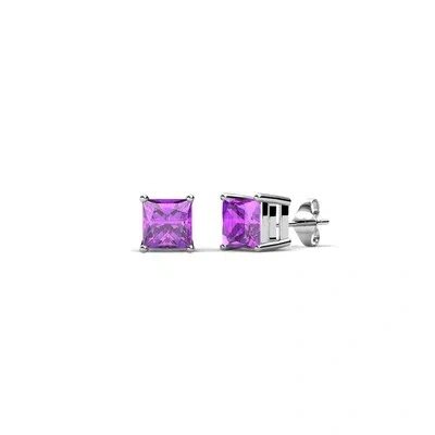 Pre-owned Trijewels Amethyst 4mm Four Prong Solitaire Stud Earrings 0.54 Ctw 14k Gold Jp:64004 In Purple