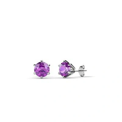 Pre-owned Trijewels Amethyst 4mm Martini Solitaire Stud Earrings 0.40 Ctw In 14k Gold Jp:66344 In Purple