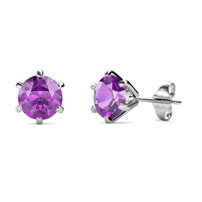 Pre-owned Trijewels Amethyst 6.5mm Martini Solitaire Stud Earrings 1.74 Ctw 14k Gold Jp:66521 In Purple