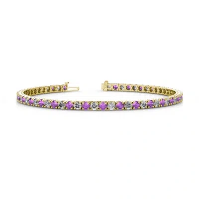 Pre-owned Trijewels Amethyst And Diamond Eternity Tennis Bracelet 4.62 Ctw 14k Yellow Gold Jp:122858 In H-i