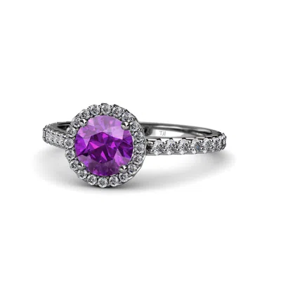 Pre-owned Trijewels Amethyst & Diamond Halo Engagement Ring 1.38 Ct Tw In 14k Gold Jp:55262 In G - H