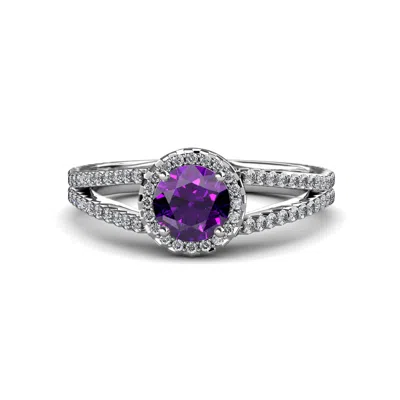 Pre-owned Trijewels Amethyst And Diamond Halo Engagement Ring 1.38 Cttw 18k Gold Jp:54519 In G - H
