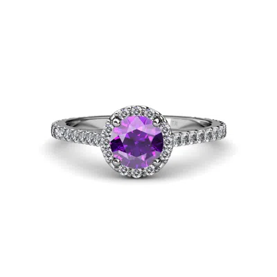 Pre-owned Trijewels Amethyst & Diamond Halo Engagement Ring 1.62 Ct Tw In 14k Gold Jp:55992 In G - H