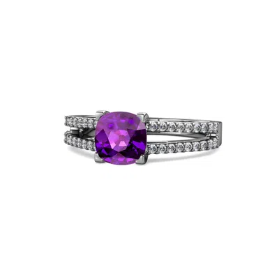 Pre-owned Trijewels Amethyst & Diamond Solitaire Plus Ring 2.61 Ctw In 14k White Gold Jp:109319 In I-j