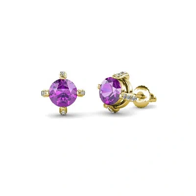 Pre-owned Trijewels Amethyst And Diamond Womens Stud Earrings 0.98 Ctw 14k Gold Jp:85059 In Purple