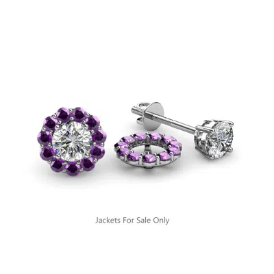 Pre-owned Trijewels Amethyst Halo Jacket Womens Stud Earrings 1/2 Ctw 14k Gold Jp:56558 In Purple