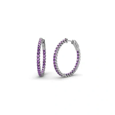 Pre-owned Trijewels Amethyst Inside-out Womens Hoop Earrings 1.32 Ctw 14k Gold Jp:36826 In Purple