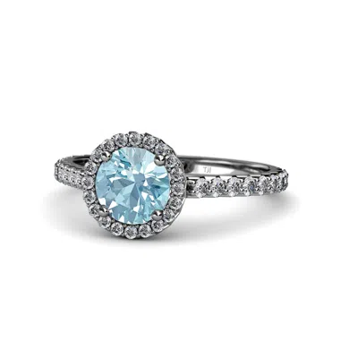 Pre-owned Trijewels Aquamarine & Diamond Halo Engagement Ring 1.38 Ct Tw In 14k Gold Jp:55650 In G - H