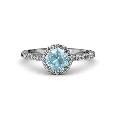Pre-owned Trijewels Aquamarine & Diamond Halo Engagement Ring 1.62 Ct Tw In 14k Gold Jp:55986 In G - H