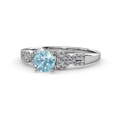 Pre-owned Trijewels Aquamarine & Diamond (si2-i1,g-h) Solitaire Plus Ring 1.00cttw 14k Gold Jp:57920 In G - H