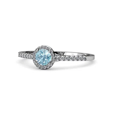 Pre-owned Trijewels Aquamarine & Diamond Women Halo Engagement Ring 0.95 Cttw In 14k Gold Jp:67746 In G - H