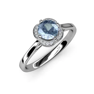 Pre-owned Trijewels Aquamarine & Diamond Women Halo Engagement Ring 1.01 Ct Tw In 14k Gold Jp:36141 In G-h