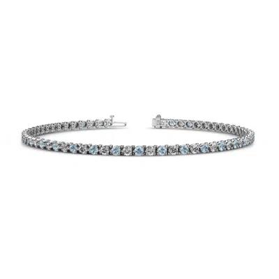 Pre-owned Trijewels Aquamarine & Diamond Womens Eternity Tennis Bracelet 2.26 Ctw 14k Gold Jp:124047 In H-i