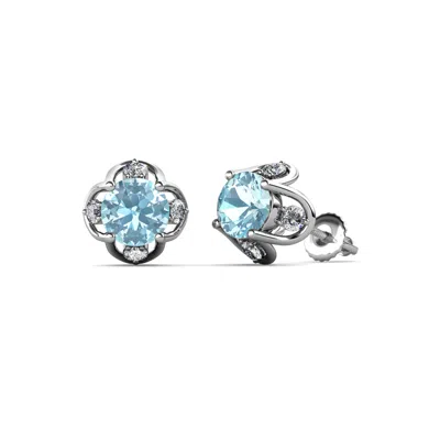 Pre-owned Trijewels Aquamarine And Diamond Womens Tulip Stud Earrings 1.04 Ctw 14k Gold Jp:85032 In G-h
