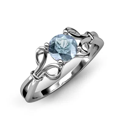 Pre-owned Trijewels Aquamarine Floral Solitaire Ring 0.95 Ct In 14k Gold Jp:34461 In Green
