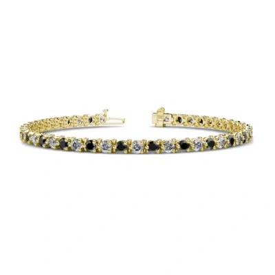 Pre-owned Trijewels Black & White Diamond Eternity Tennis Bracelet 5.51ctw 14k Yellow Gold Jp:124830