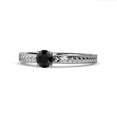 Pre-owned Trijewels Black Diamond Engraved Milgrain Work Solitaire Engagement Ring 1.10 Ct 14k Gold