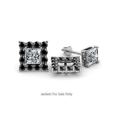 Pre-owned Trijewels Black Diamond Halo Jacket For Stud Earrings 0.76 Ctw In 14k Gold Jp:39458
