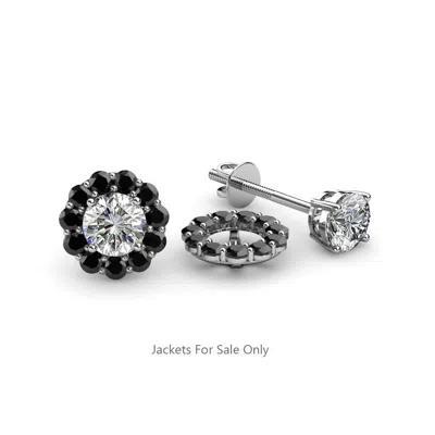 Pre-owned Trijewels Black Diamond Halo Jacket For Stud Earrings 1/2 Ctw In 14k Gold Jp: 56582