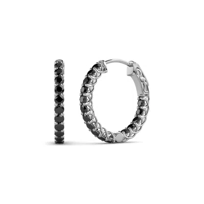 Pre-owned Trijewels Black Diamond Inside-out Womens Hoop Earrings 0.93 Ctw 14k Gold Jp:137851