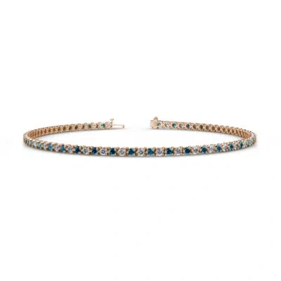 Pre-owned Trijewels Blue And White Diamond Eternity Tennis Bracelet 1.80 Ctw 14k Rose Gold Jp:123967